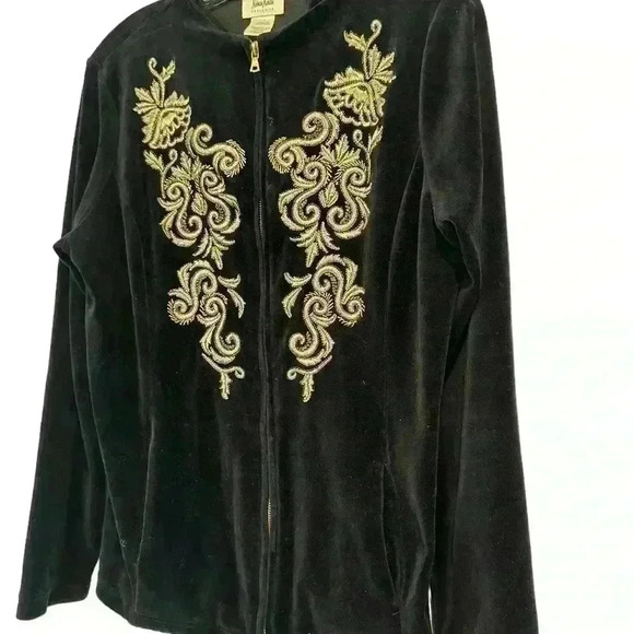 NEIMAN MARCUS Velour Appliqué Zip Up Novelty Jacket Size L - Picture 3 of 5